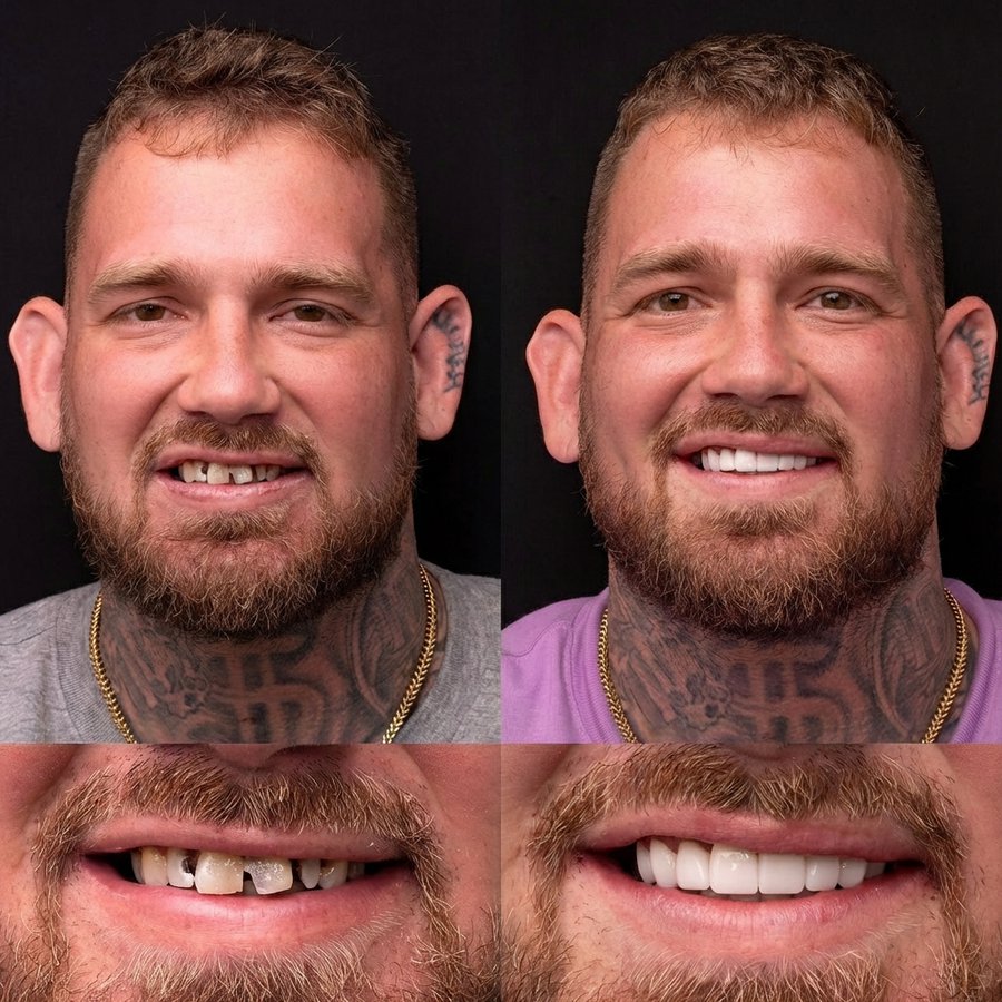 Smile Design with Porcelain Veneers and Dental Implants