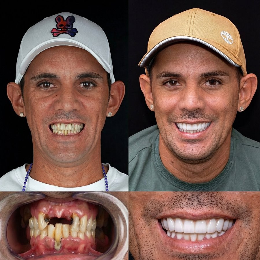 Hybrid Denture (top arch) and Porcelain Veneers (bottom arch)