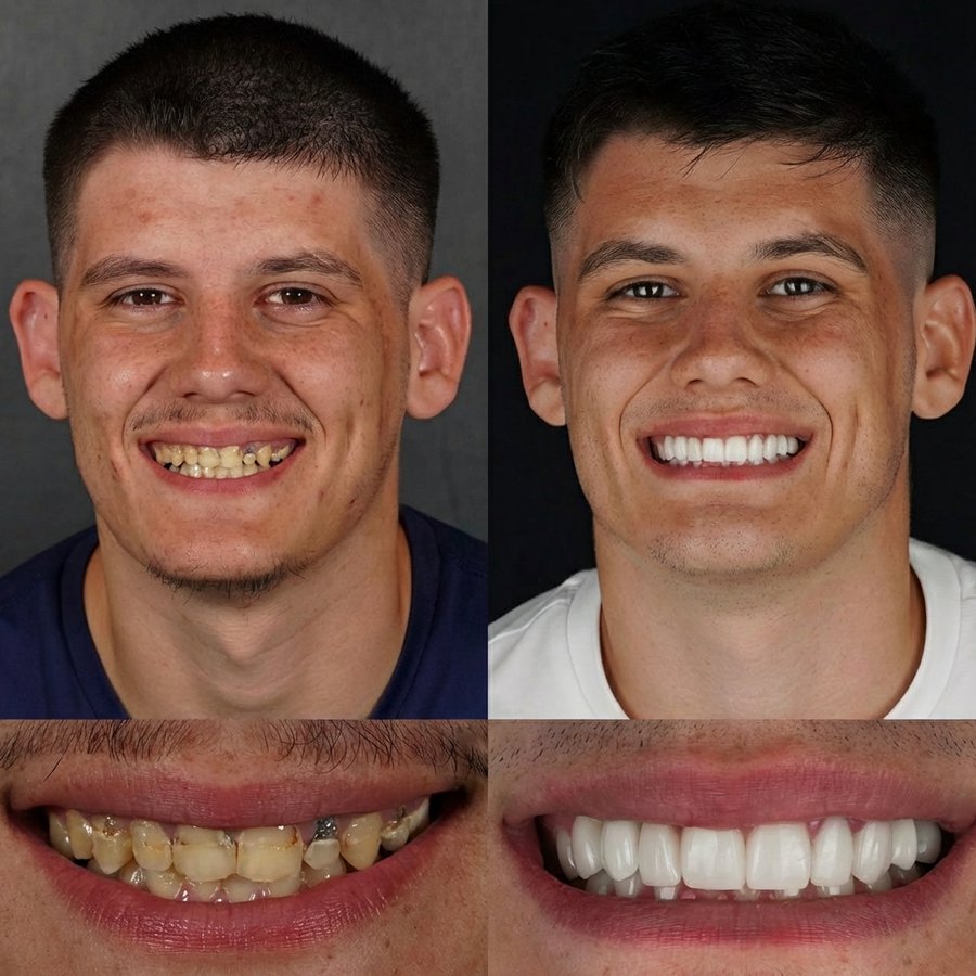 Smile design with Porcelain Veneers and Implant