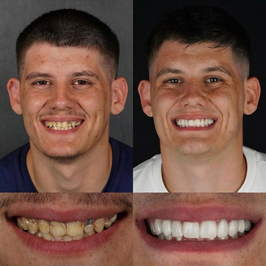Smile design with Porcelain Veneers and Implants