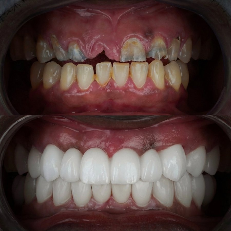 Smile Design with Porcelain Veneers and Bridge