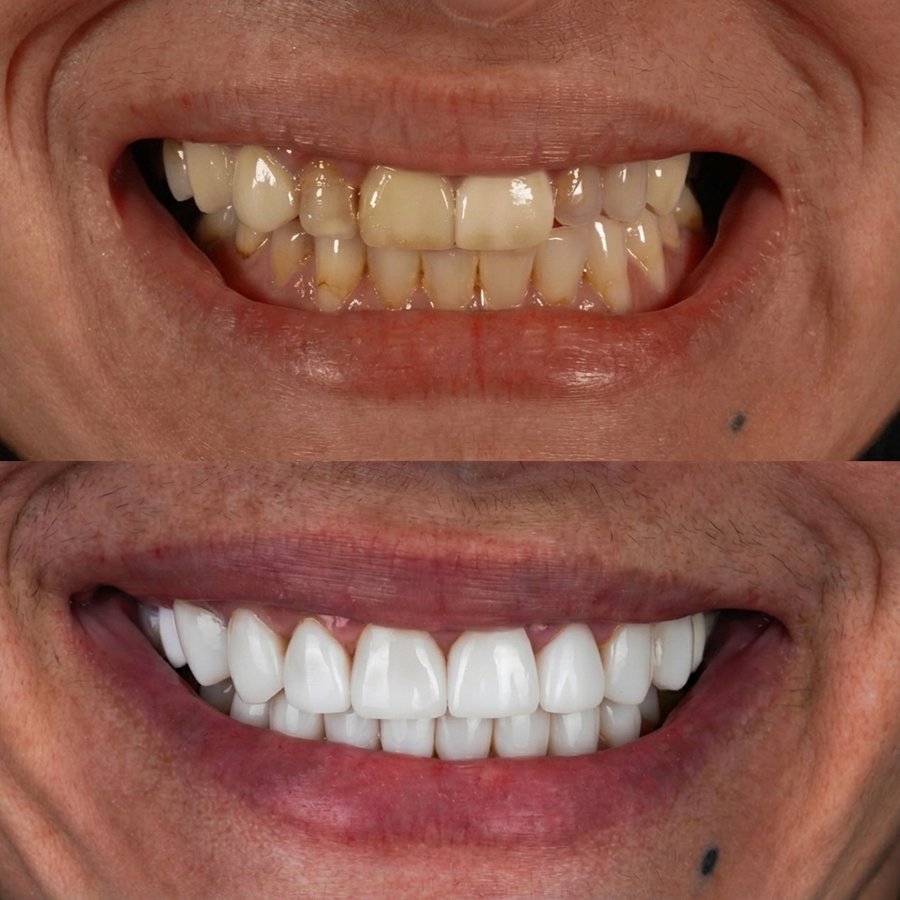 Smile Design with Porcelain Veneers and Implants