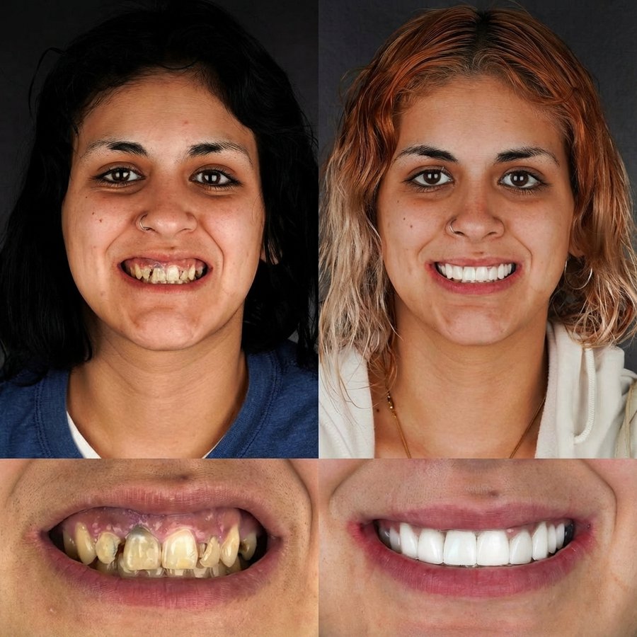 Smile Design with Porcelain Veneers and Dental Implants