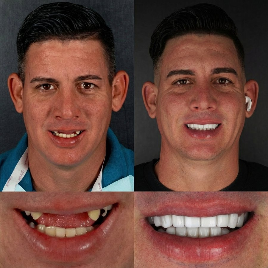 Smile Design with Porcelain Veneers and Dental Implants