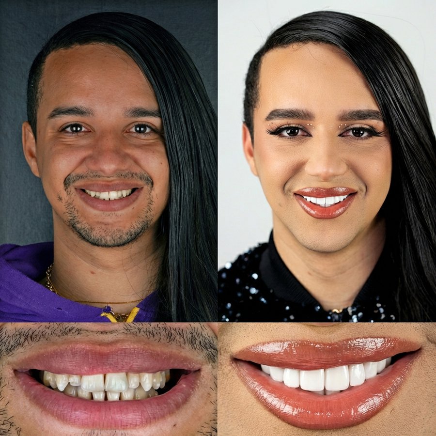 Image for Smile Design with Porcelain Veneers and crowns after six months of Clear Aligners.