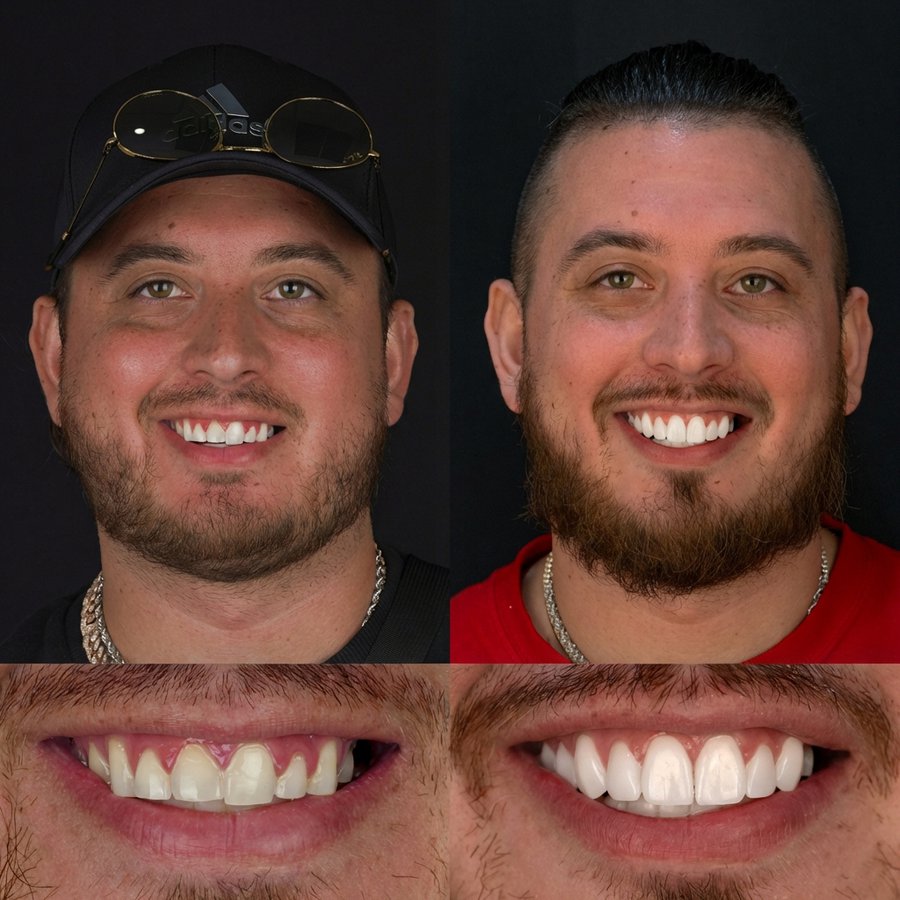 Smile Design with Porcelain Veneers (10 Upper and 10 Lower arches).
